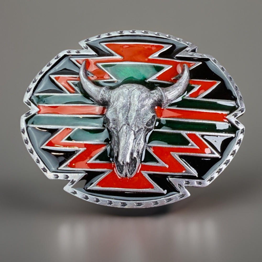 Vintage Siskiyou Skull Belt Buckle Steer Western Native American Style Cowboy